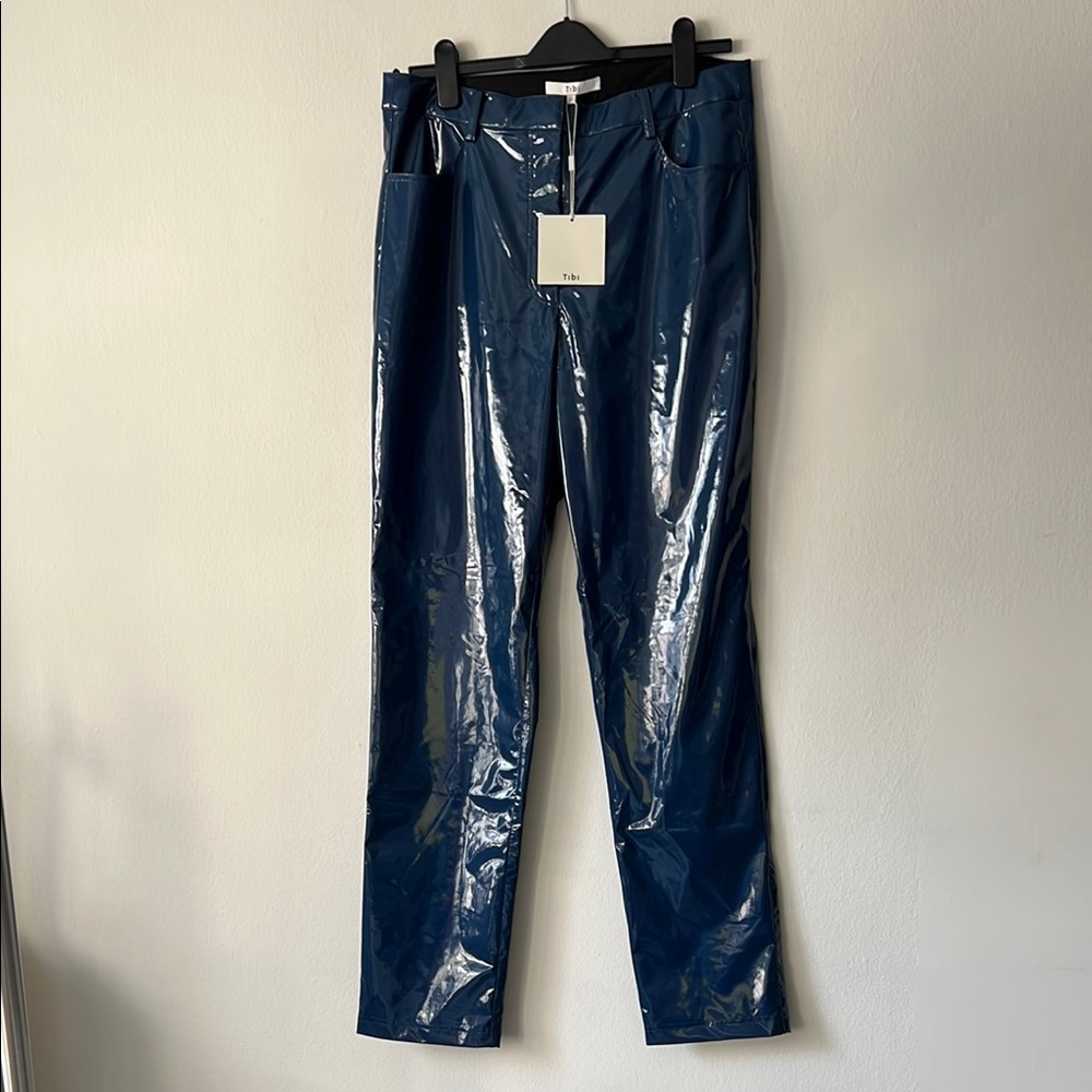 TIBI faux leather glossy straight leg pants